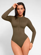 MyCurve Seamless Long Sleeve Zipper Thong Bodysuit