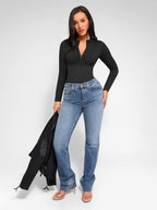 MyCurve Seamless Long Sleeve Zipper Thong Bodysuit