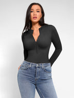 MyCurve Seamless Long Sleeve Zipper Thong Bodysuit