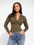 MyCurve Seamless Long Sleeve Zipper Thong Bodysuit