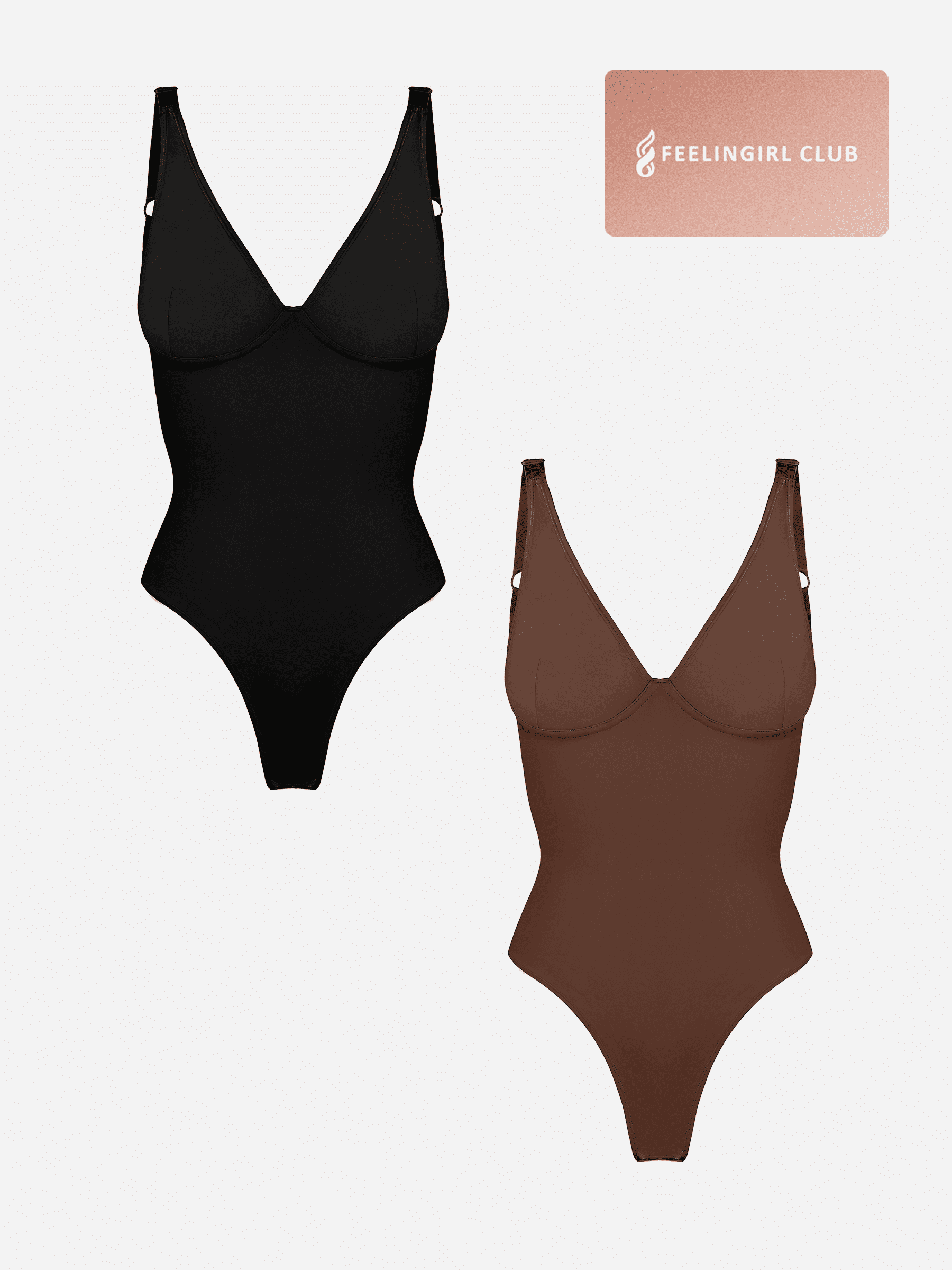 MyCurve 2-Pack Deep V Neck Tummy Control Shapewear Bodysuit Bundle