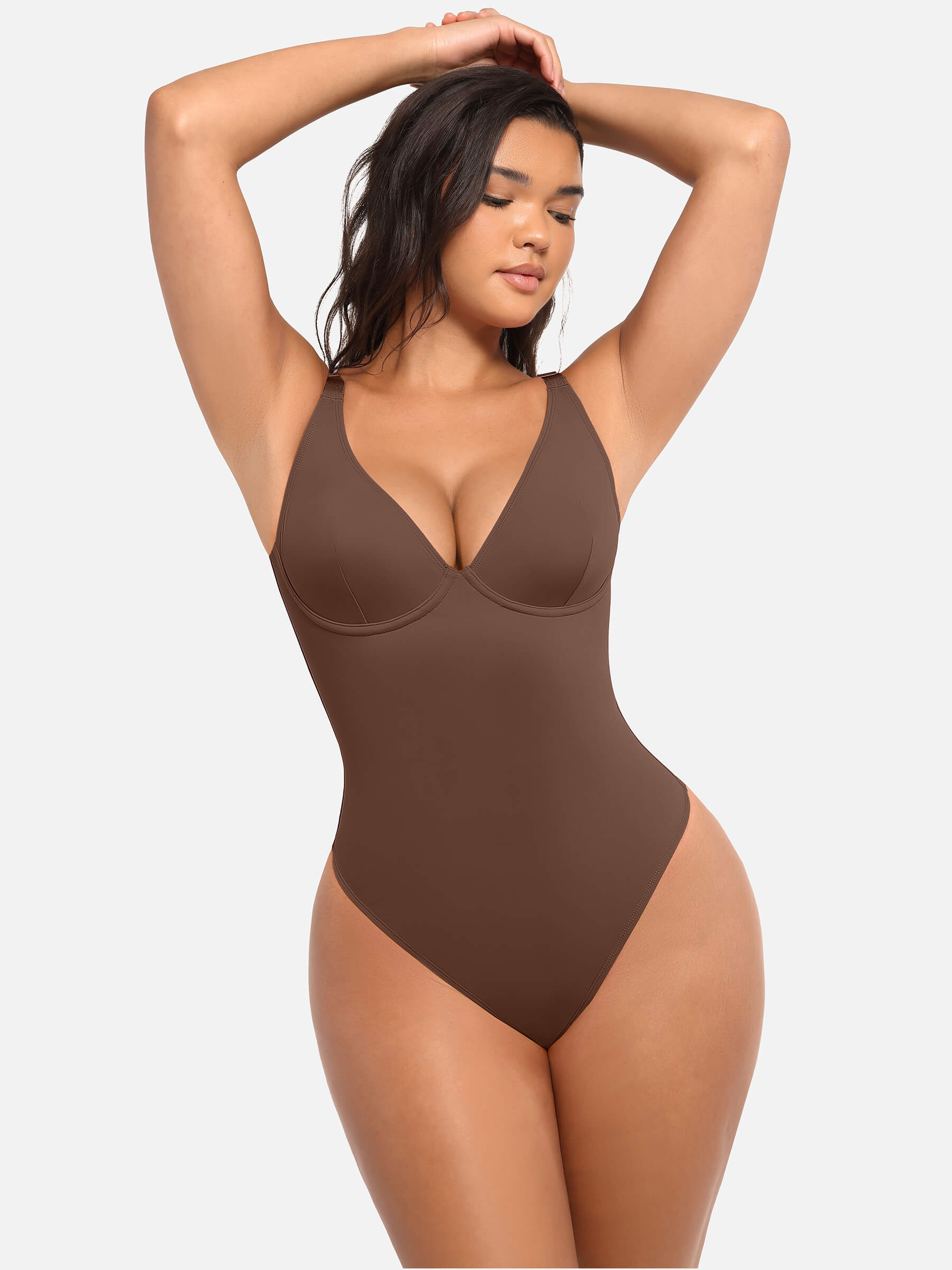 MyCurve 2-Pack Deep V Neck Tummy Control Shapewear Bodysuit Bundle
