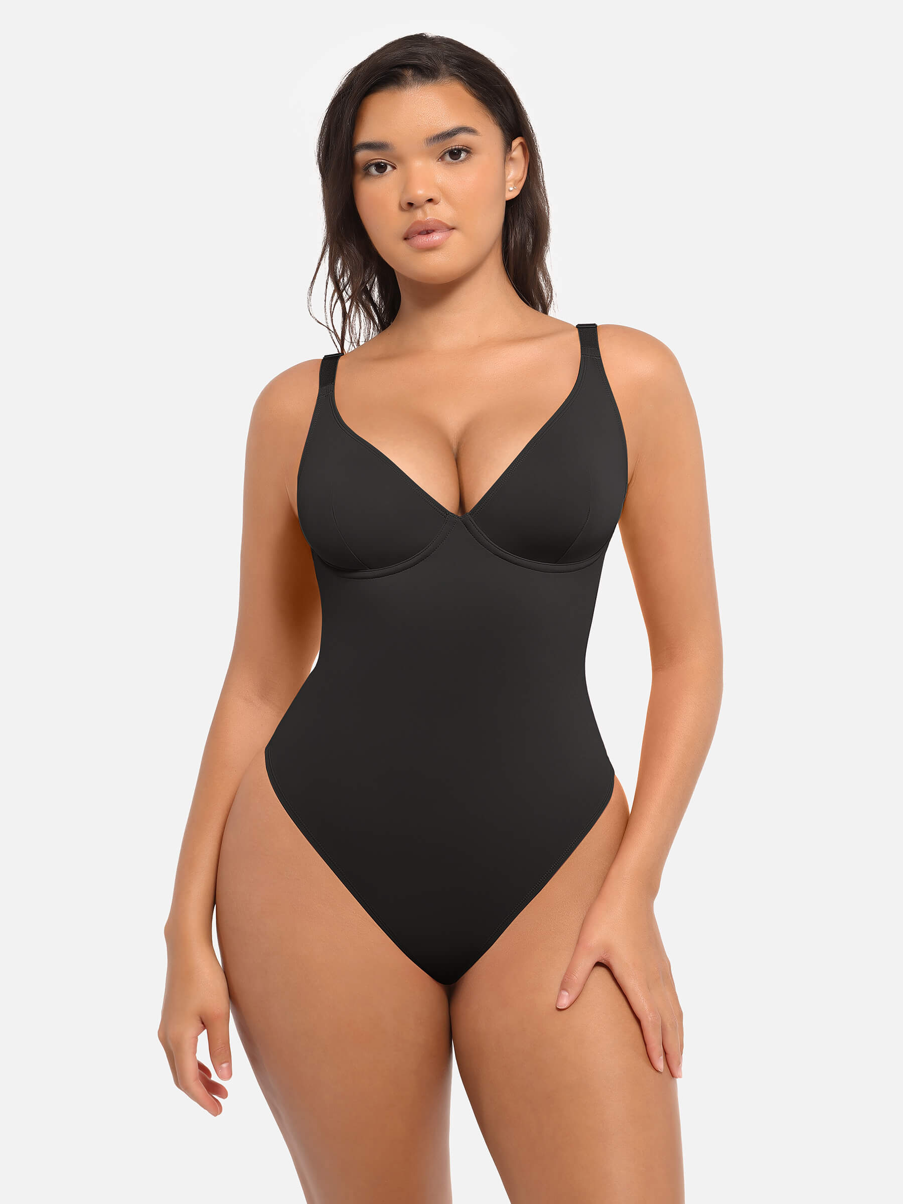 MyCurve 2-Pack Deep V Neck Tummy Control Shapewear Bodysuit Bundle