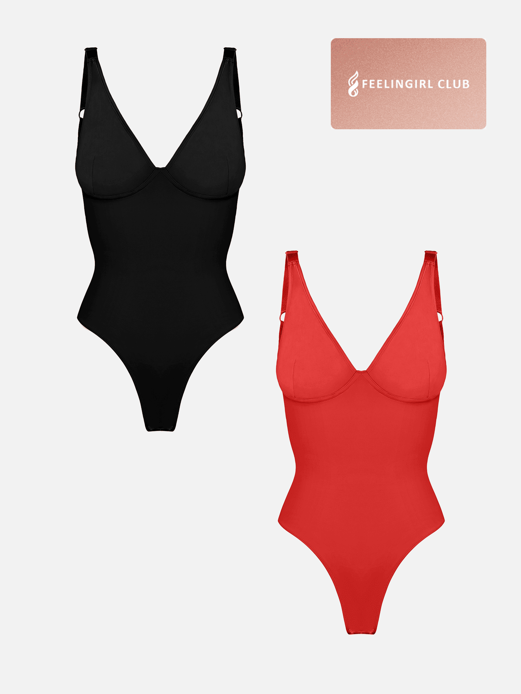 MyCurve 2-Pack Deep V Neck Tummy Control Shapewear Bodysuit Bundle