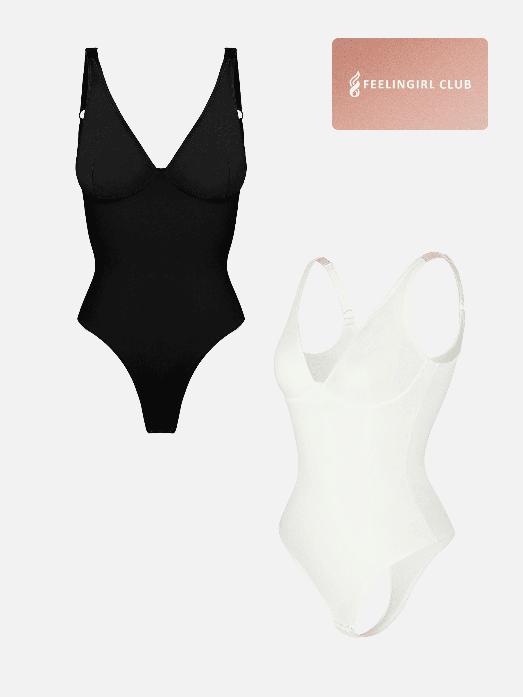 MyCurve 2-Pack Deep V Neck Tummy Control Shapewear Bodysuit Bundle