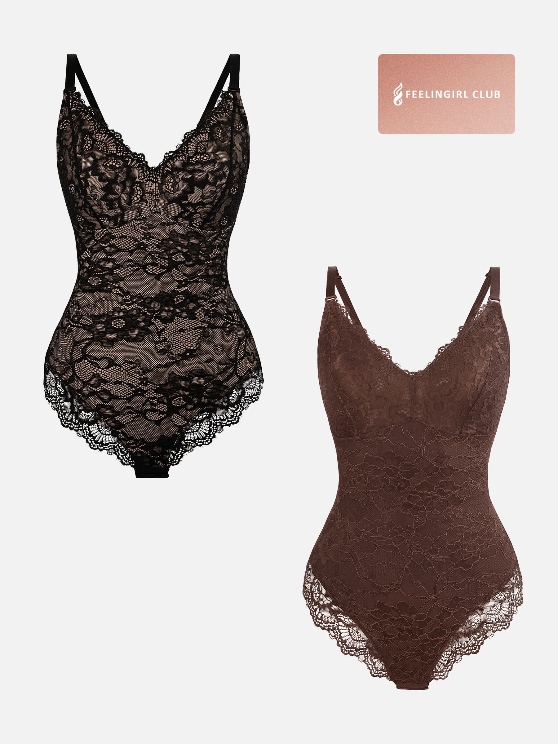 MyCurve 2-Pack Lace V Neck Full Bodysuit Bundle