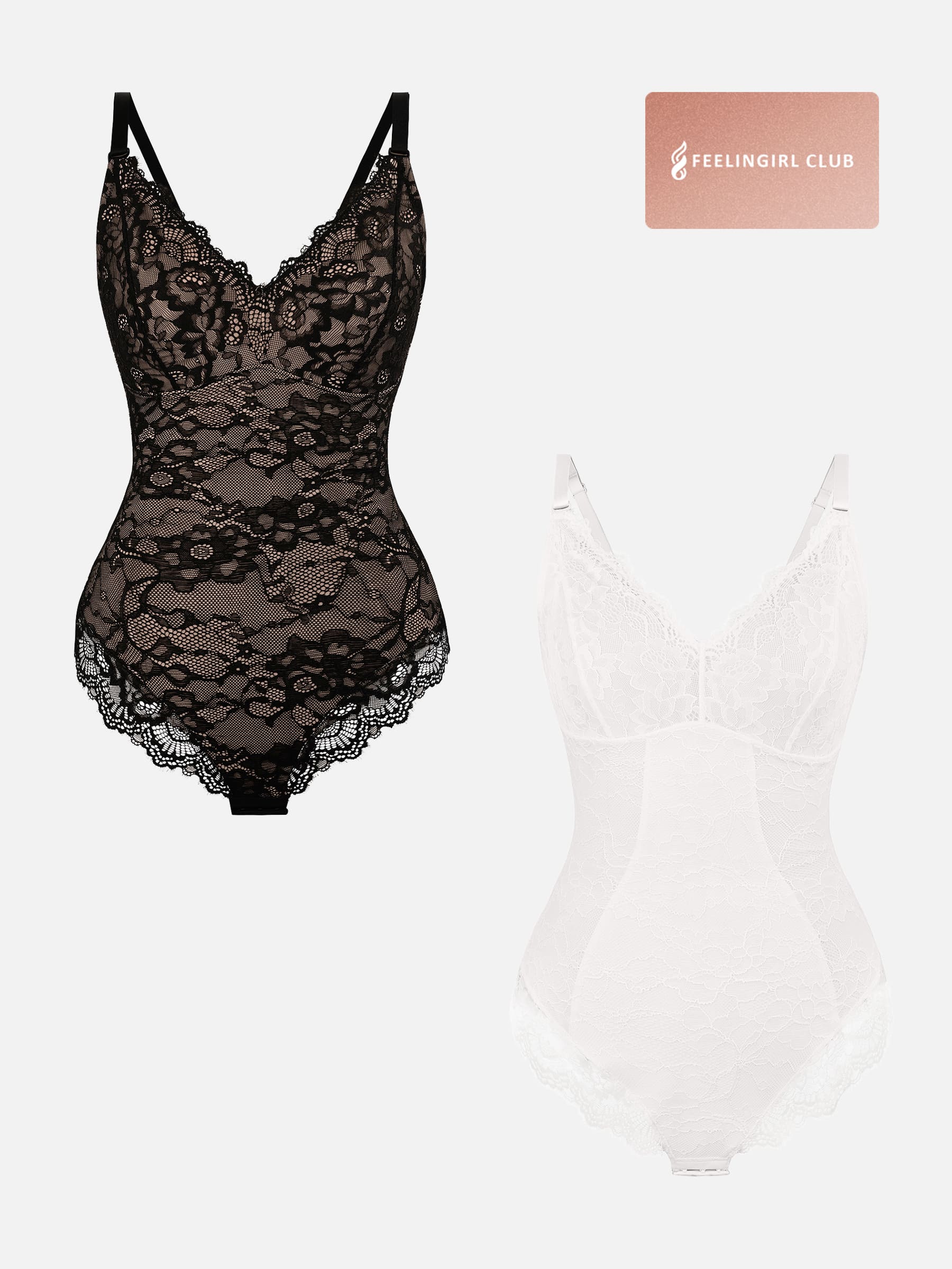 MyCurve 2-Pack Lace V Neck Full Bodysuit Bundle