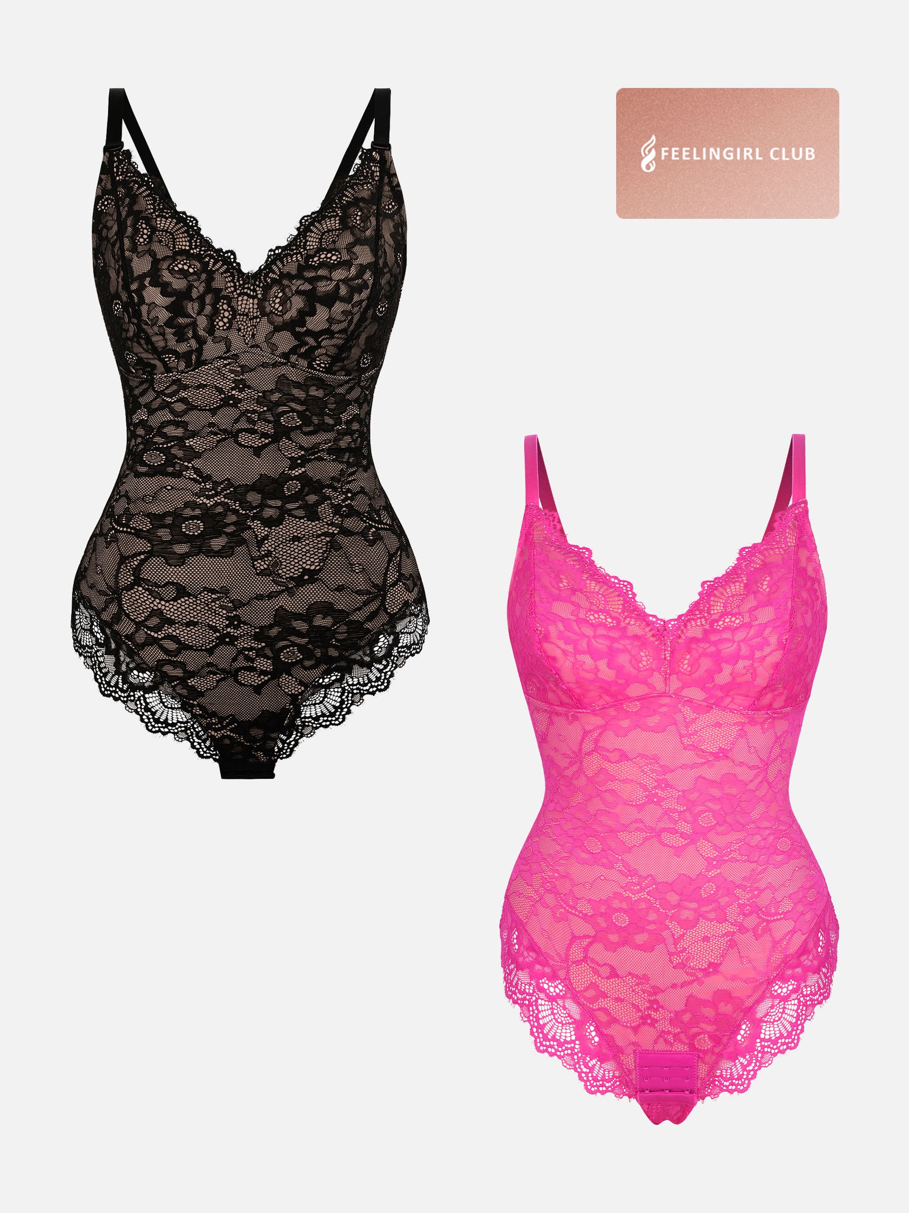 MyCurve 2-Pack Lace V Neck Full Bodysuit Bundle