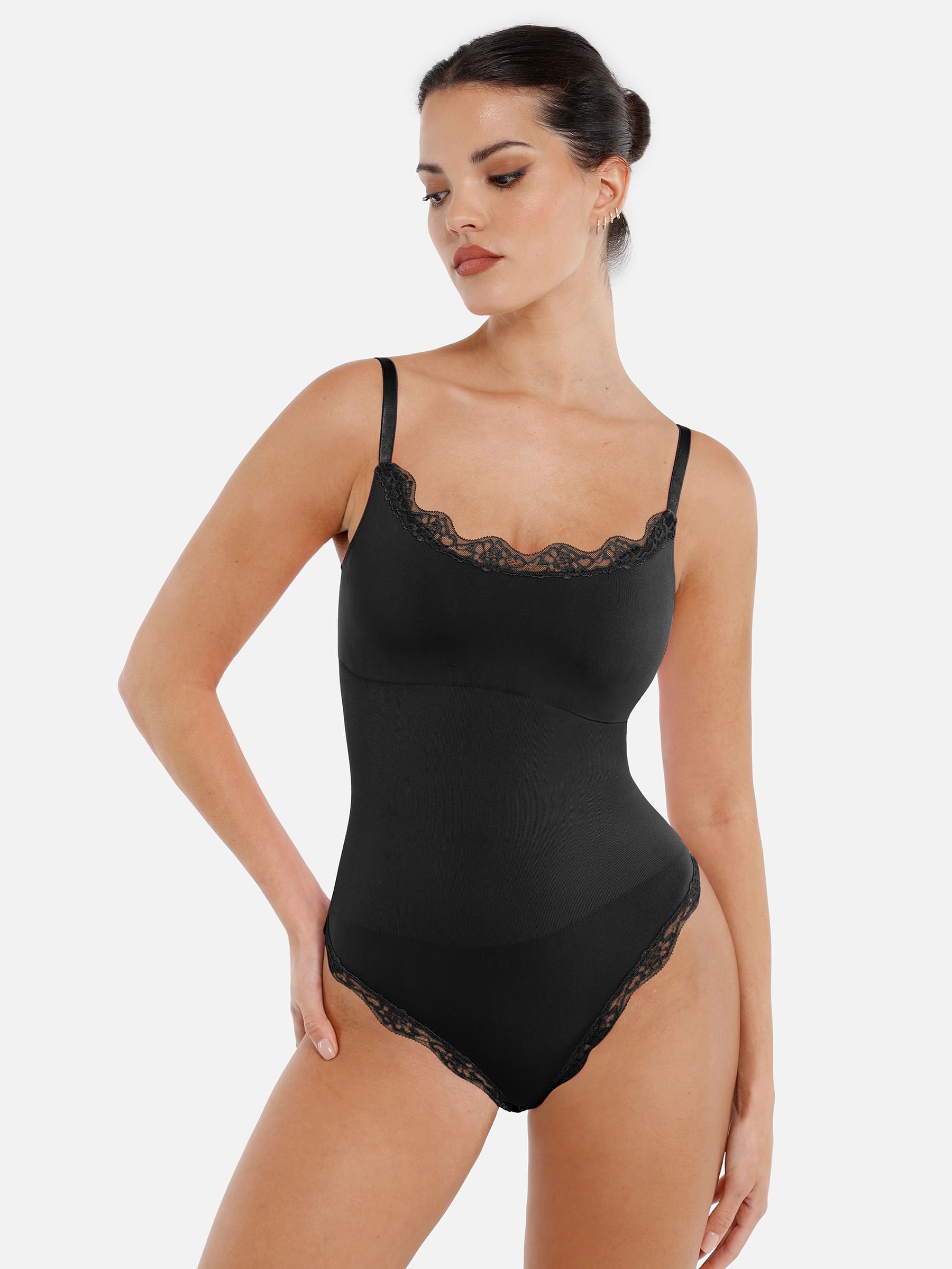 MyCurve Lace Tight-Fit Seamless Thong Shapewear Bodysuit