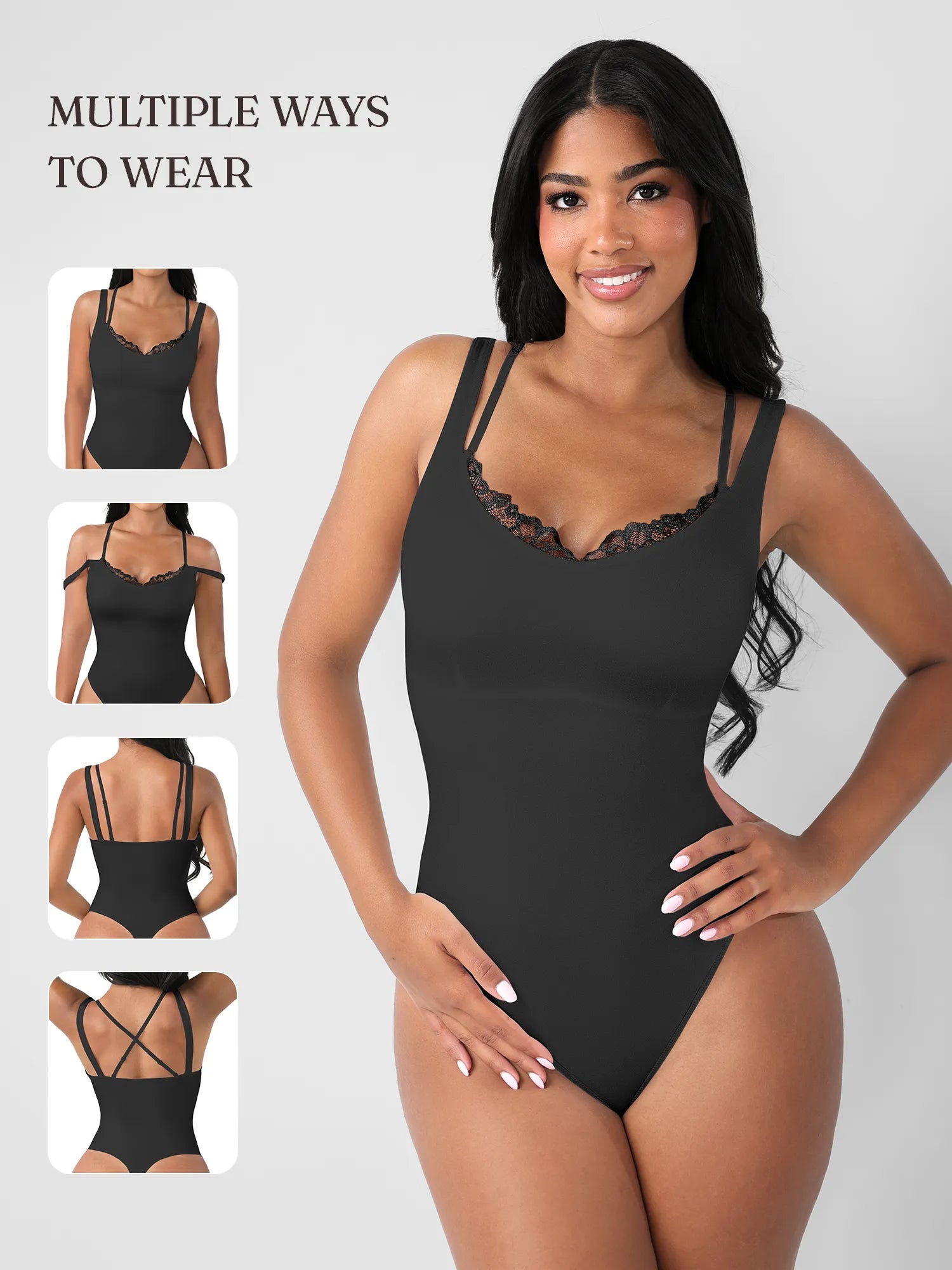 MyCurve Lace-Trimmed Deep V Bodysuit