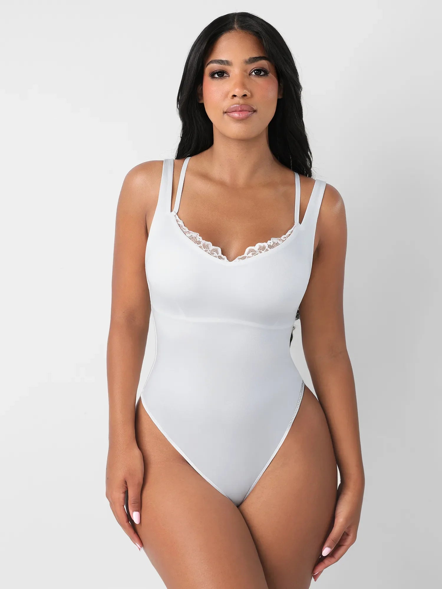 MyCurve Lace-Trimmed Deep V Bodysuit