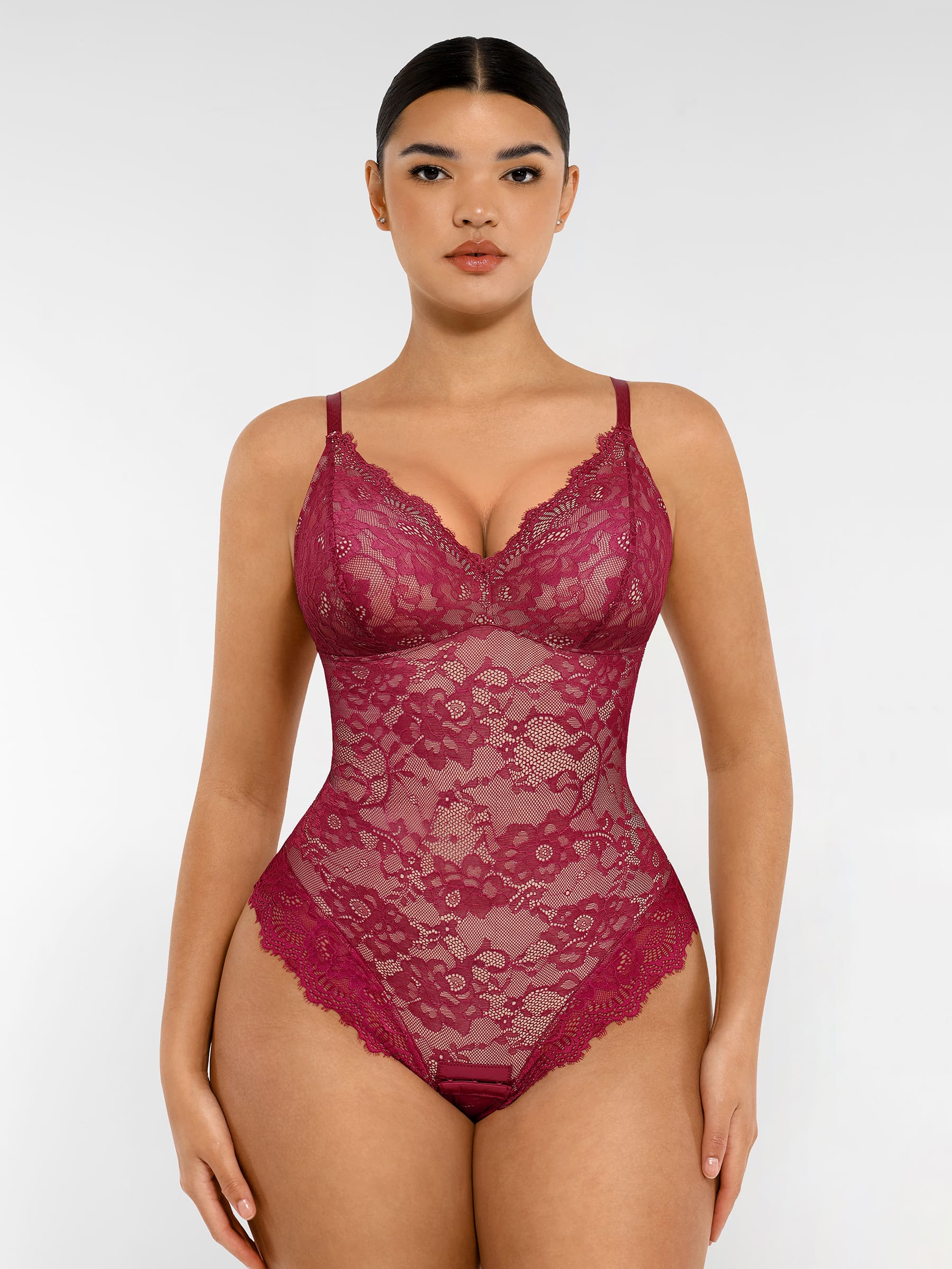 MyCurve Lace V Neck Full Bodysuit Underwear