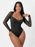 MyCurve Mesh Panel V-Neck Thong Bodysuit