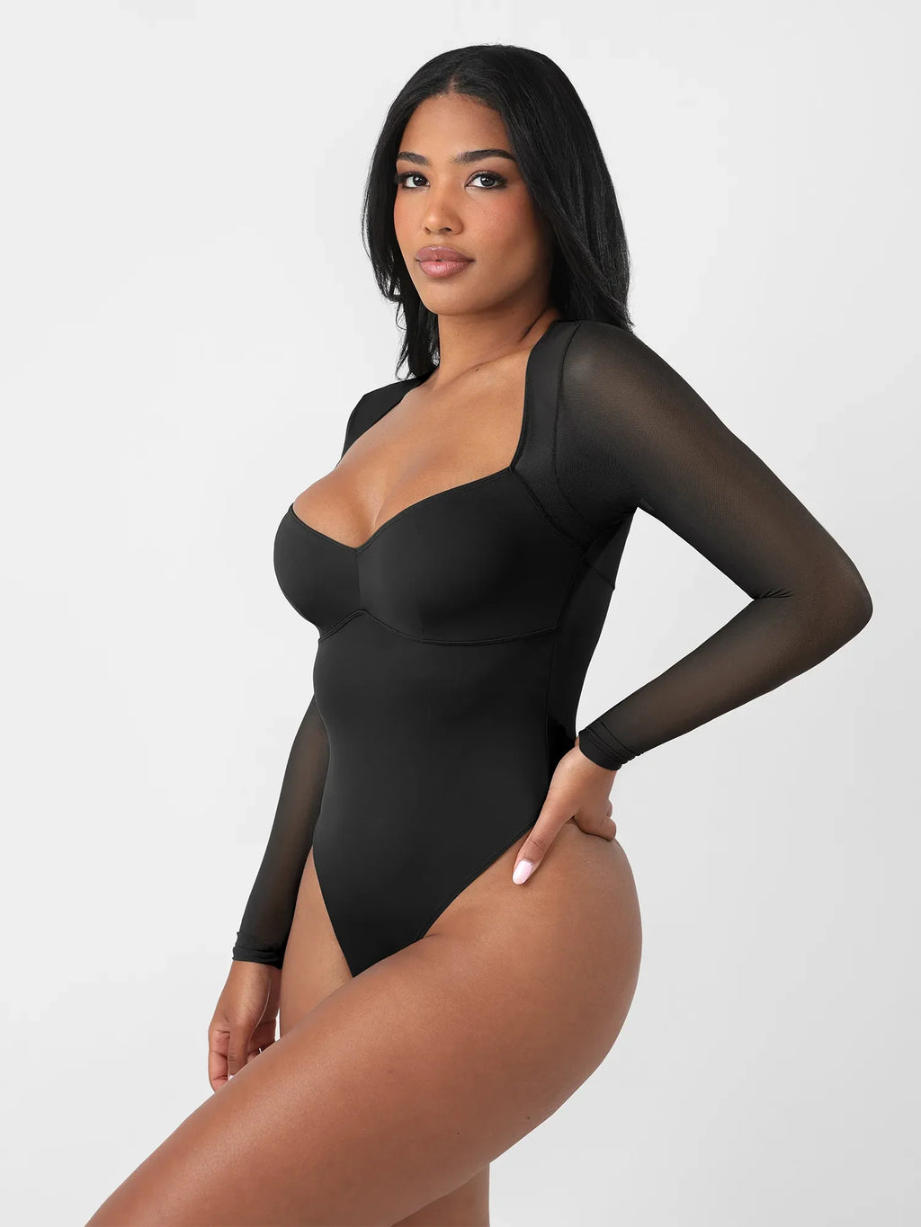 MyCurve Mesh Panel V-Neck Thong Bodysuit