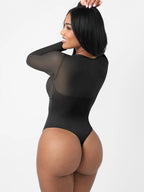 MyCurve Mesh Panel V-Neck Thong Bodysuit