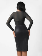 MyCurve Mesh Panel V-Neck Thong Bodysuit
