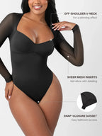 MyCurve Mesh Panel V-Neck Thong Bodysuit