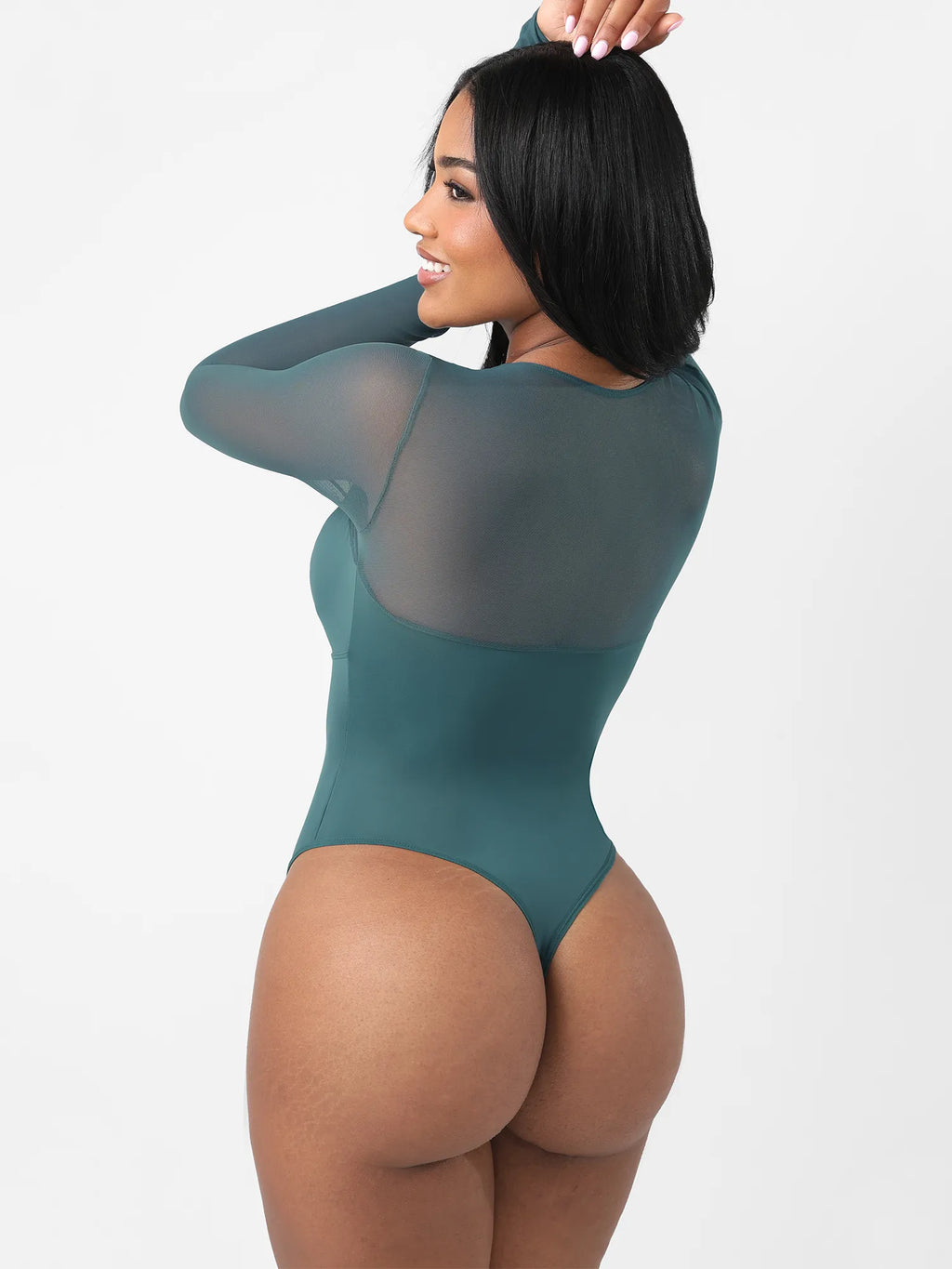 MyCurve Mesh Panel V-Neck Thong Bodysuit