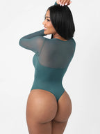 MyCurve Mesh Panel V-Neck Thong Bodysuit