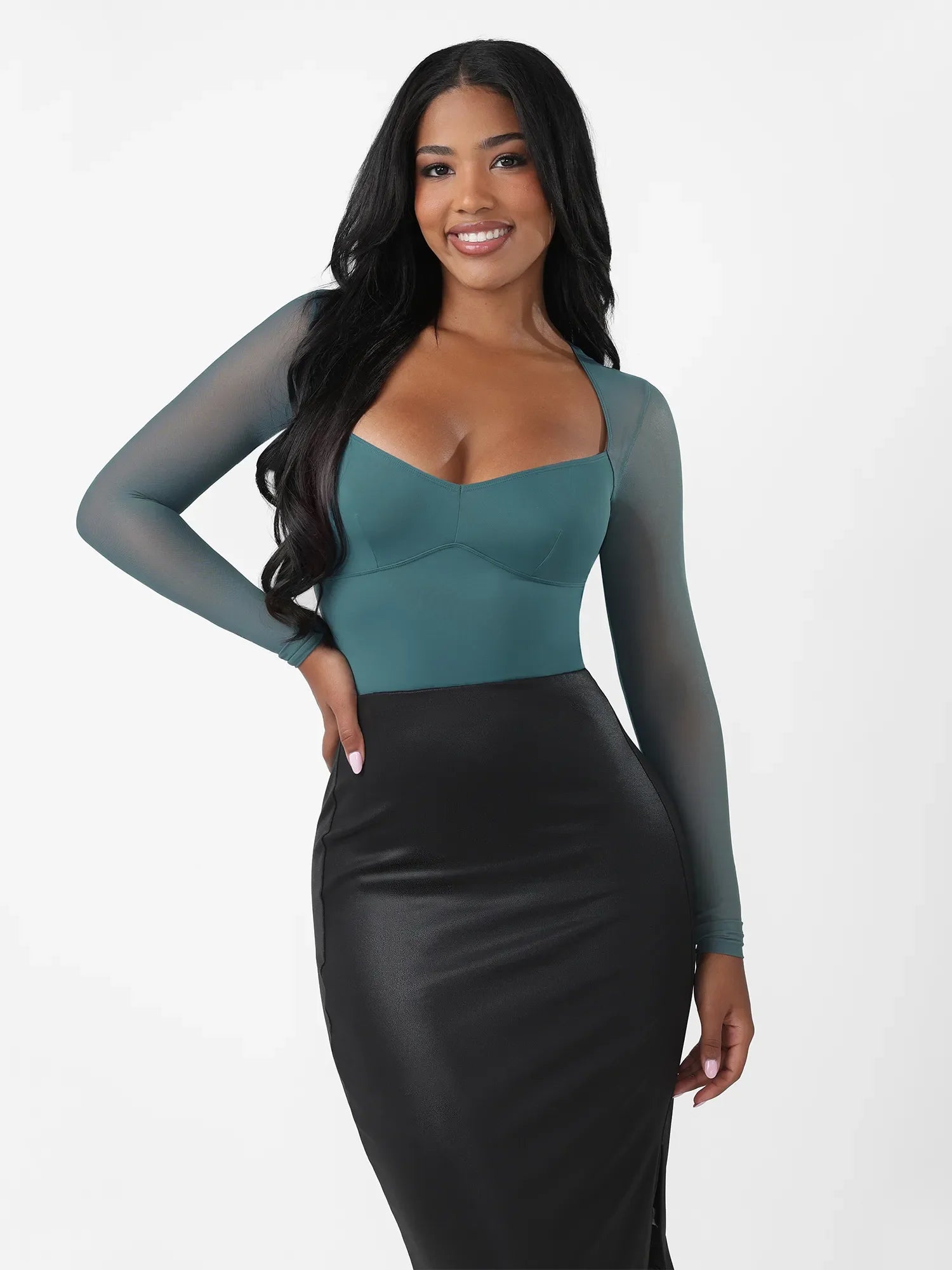 MyCurve Mesh Panel V-Neck Thong Bodysuit