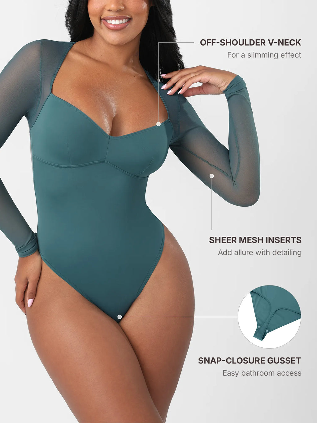 MyCurve Mesh Panel V-Neck Thong Bodysuit
