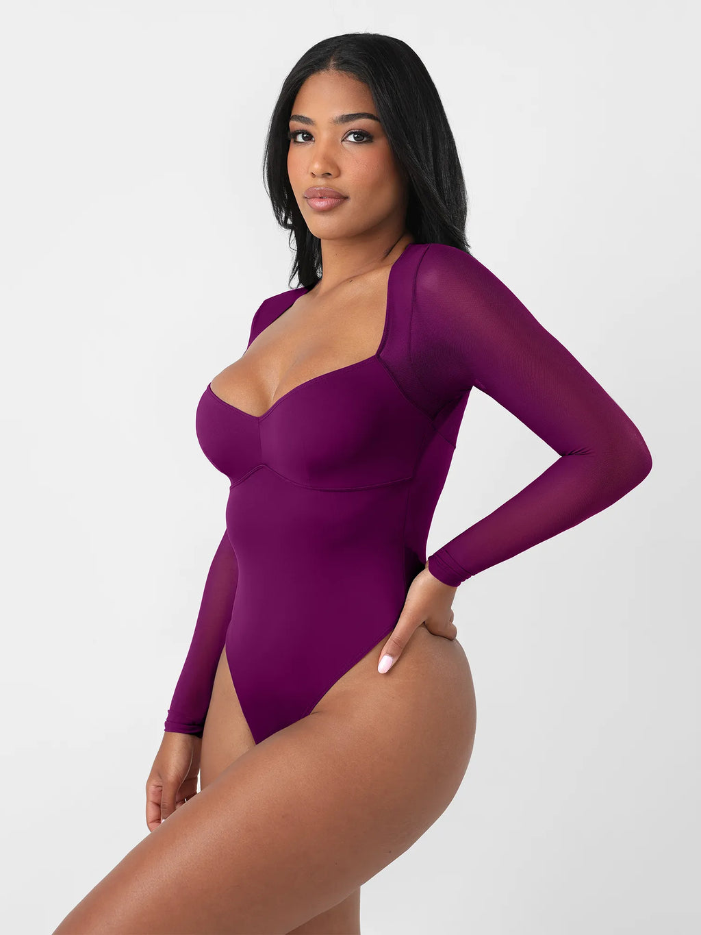 MyCurve Mesh Panel V-Neck Thong Bodysuit