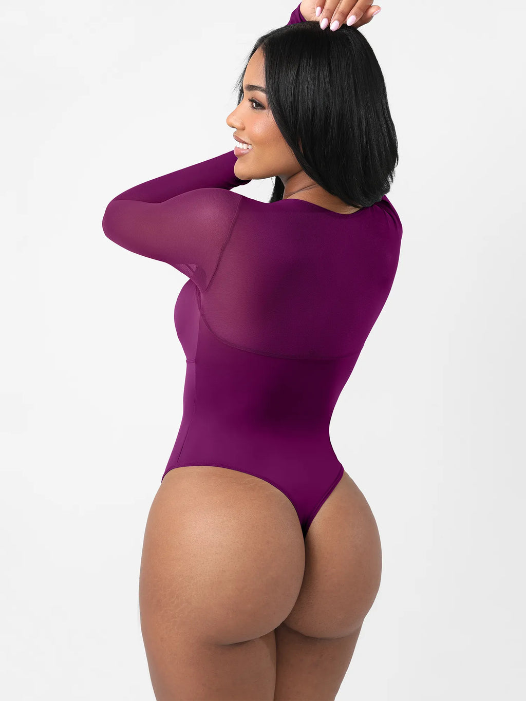 MyCurve Mesh Panel V-Neck Thong Bodysuit