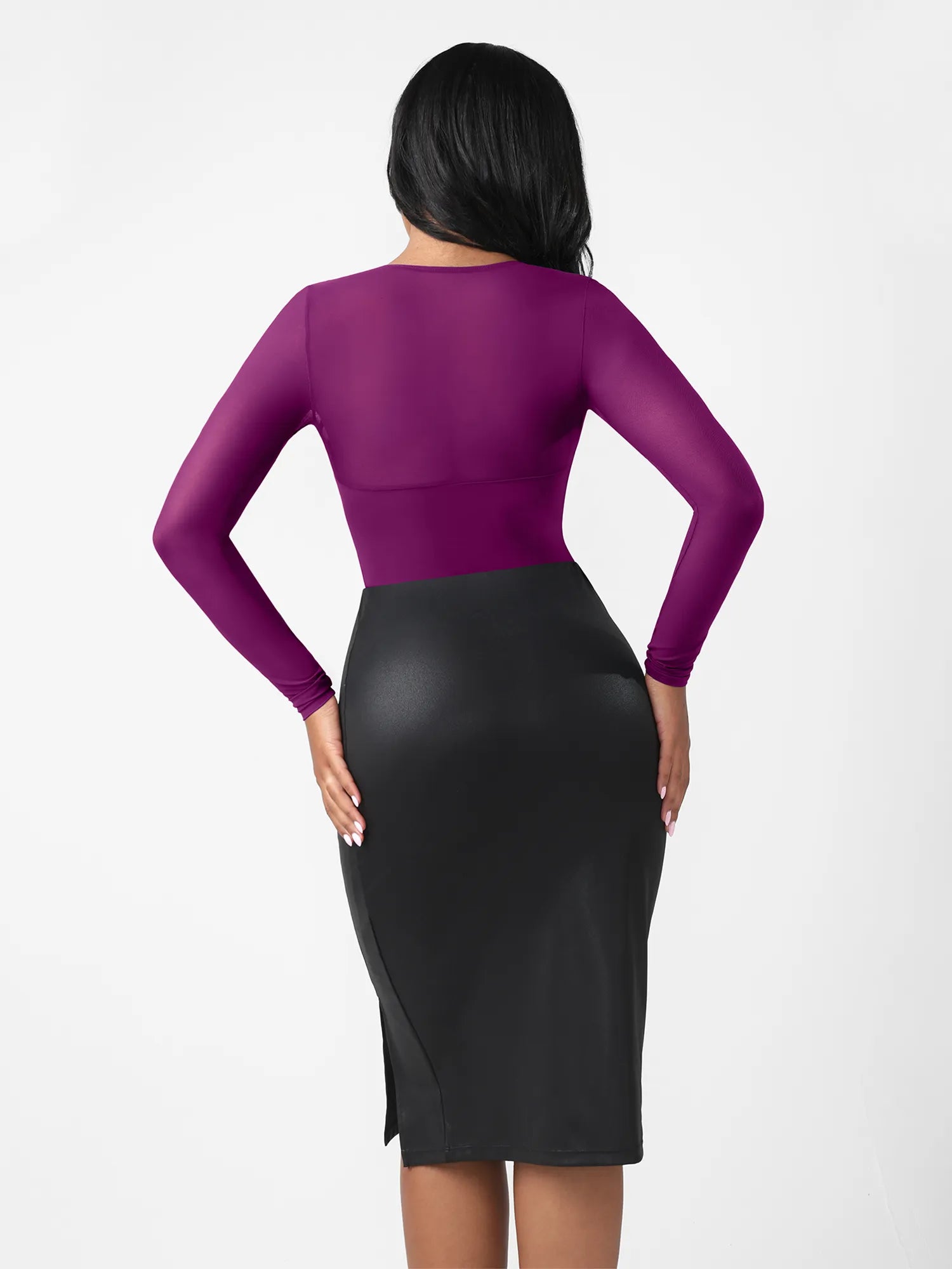 MyCurve Mesh Panel V-Neck Thong Bodysuit