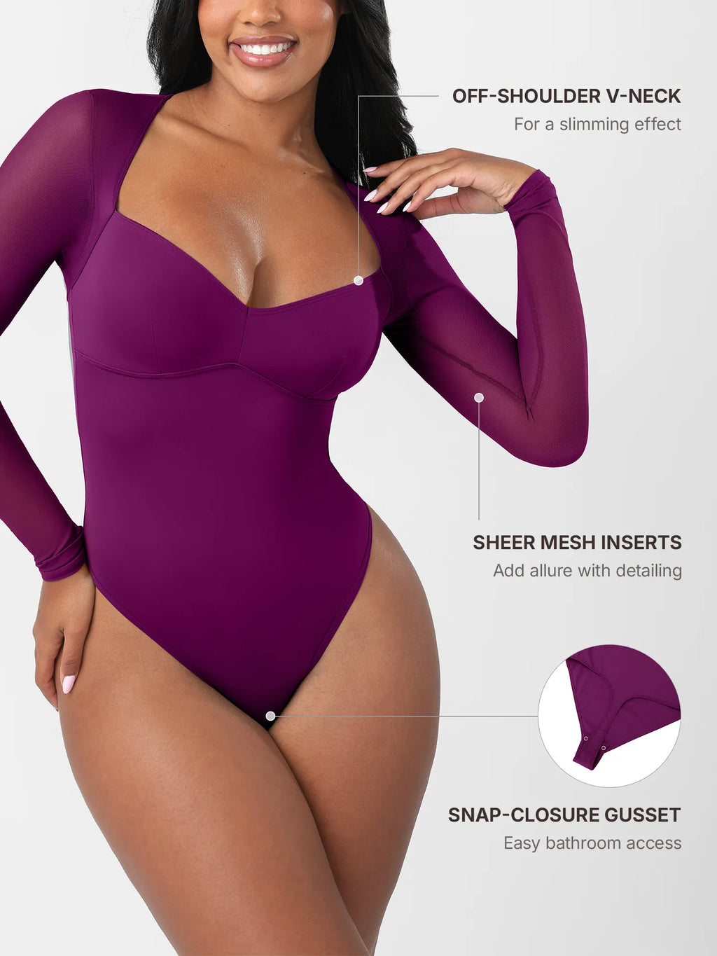 MyCurve Mesh Panel V-Neck Thong Bodysuit