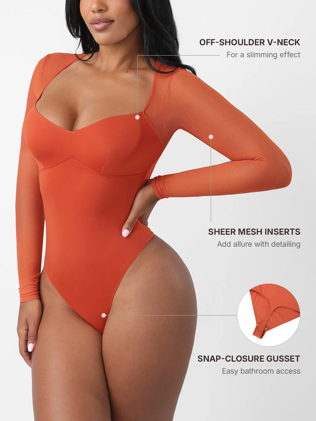 MyCurve Mesh Panel V-Neck Thong Bodysuit