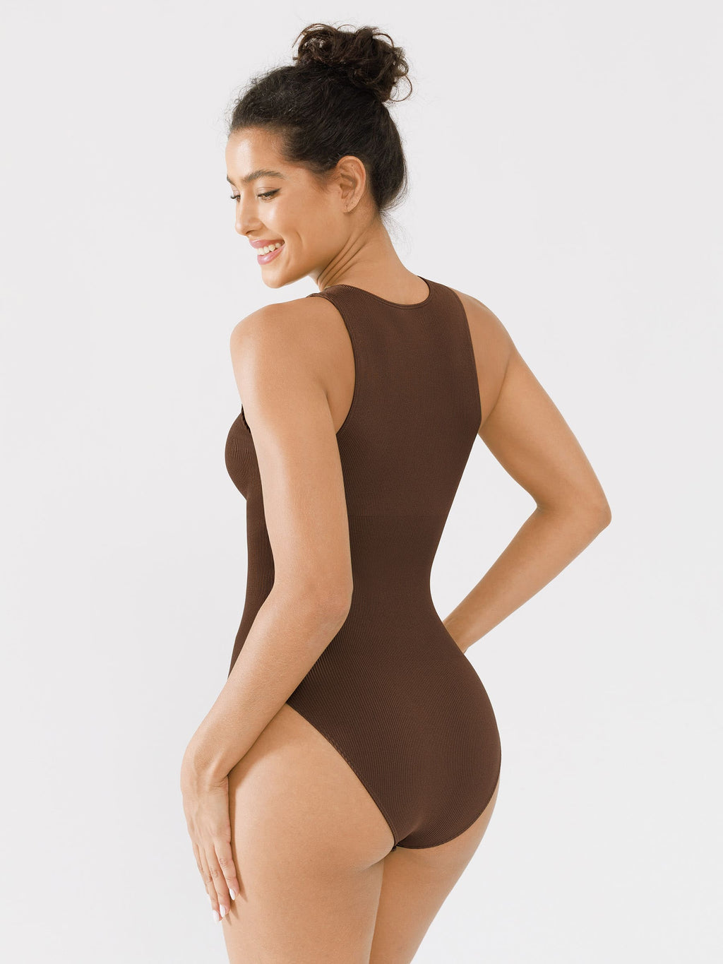 Body acanalado sin costuras MyCurve con cuello redondo y cremallera invisible