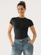 MyCurve Seamless Bodysuit Smooth Soft Fabric Crew Neck Short Sleeve