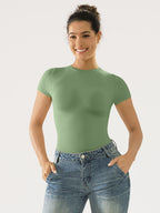 MyCurve Seamless Bodysuit Smooth Soft Fabric Crew Neck Short Sleeve