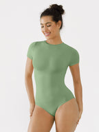 MyCurve Seamless Bodysuit Smooth Soft Fabric Crew Neck Short Sleeve