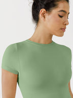 MyCurve Seamless Bodysuit Smooth Soft Fabric Crew Neck Short Sleeve