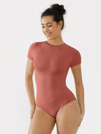 MyCurve Seamless Bodysuit Smooth Soft Fabric Crew Neck Short Sleeve