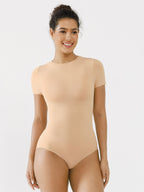 MyCurve Seamless Bodysuit Smooth Soft Fabric Crew Neck Short Sleeve