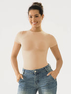 MyCurve Seamless Bodysuit Smooth Soft Fabric Crew Neck Short Sleeve