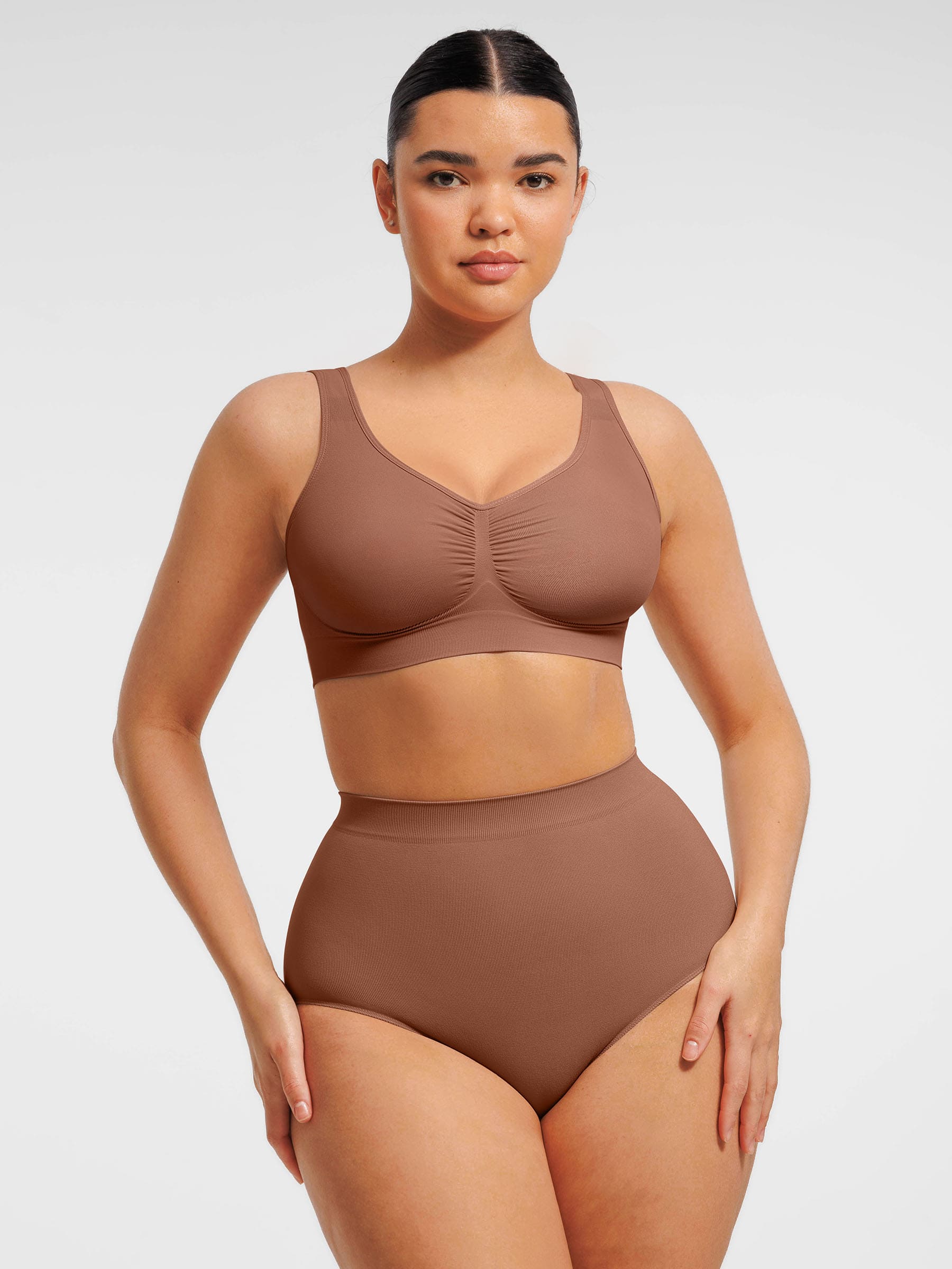 Conjunto de sujetador de tirantes anchos sin costuras y braguita moldeadora de abdomen sin costuras MyCurve