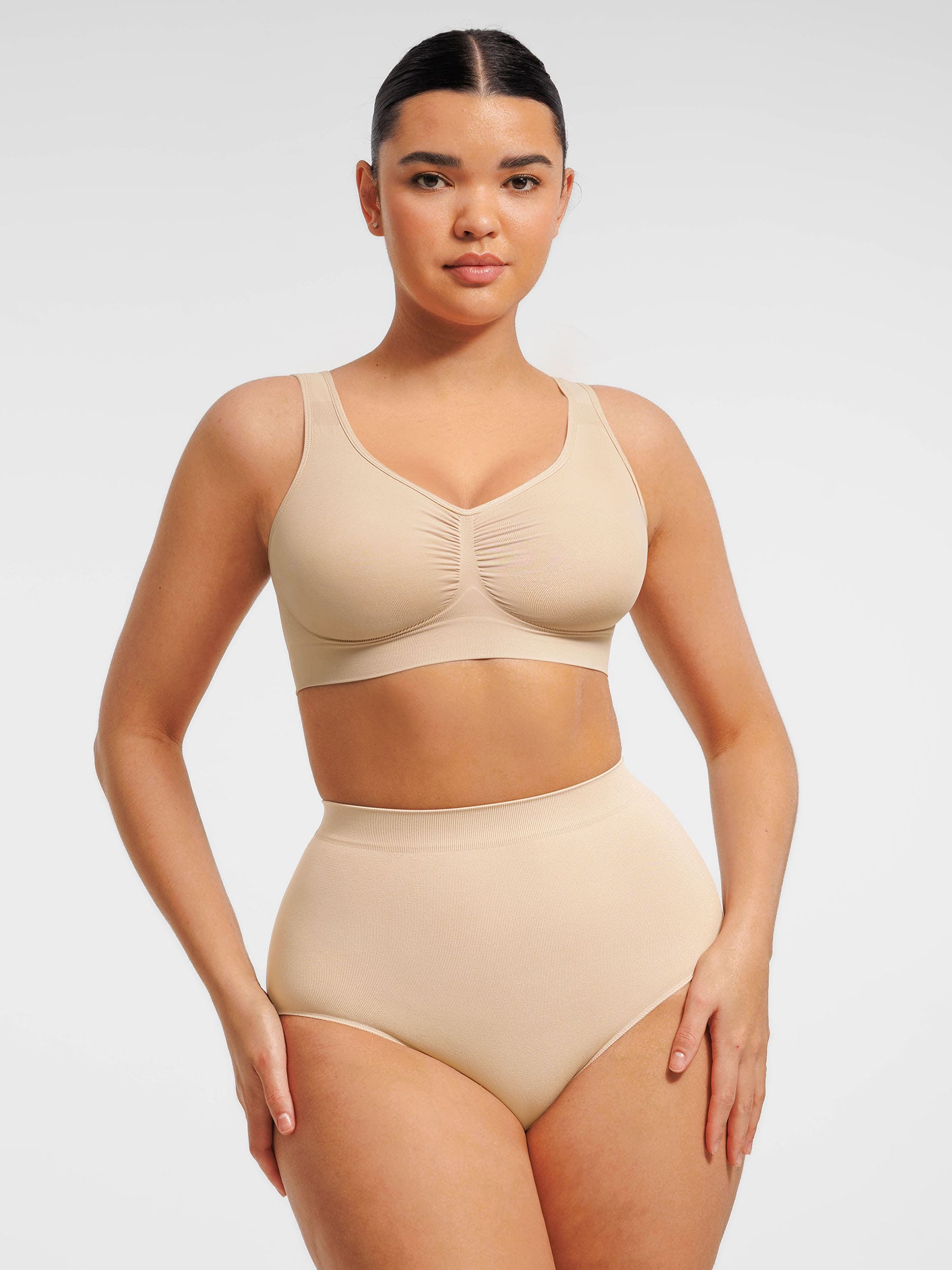 Conjunto de sujetador de tirantes anchos sin costuras y braguita moldeadora de abdomen sin costuras MyCurve