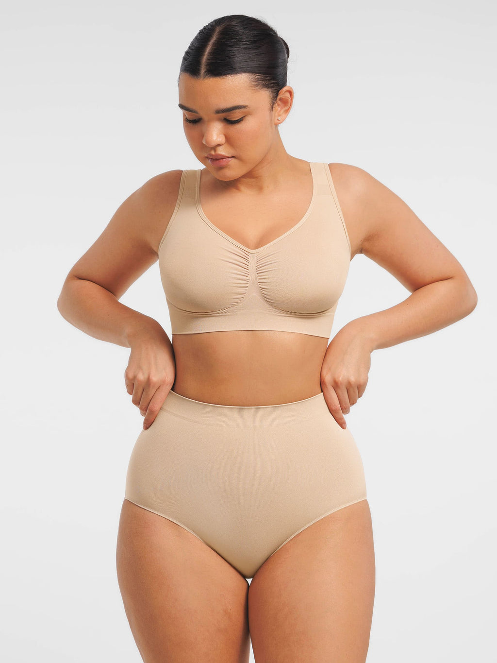 Conjunto de sujetador de tirantes anchos sin costuras y braguita moldeadora de abdomen sin costuras MyCurve