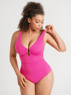 Traje de baño moldeador con fruncido y aro metálico en V profundo MyCurve