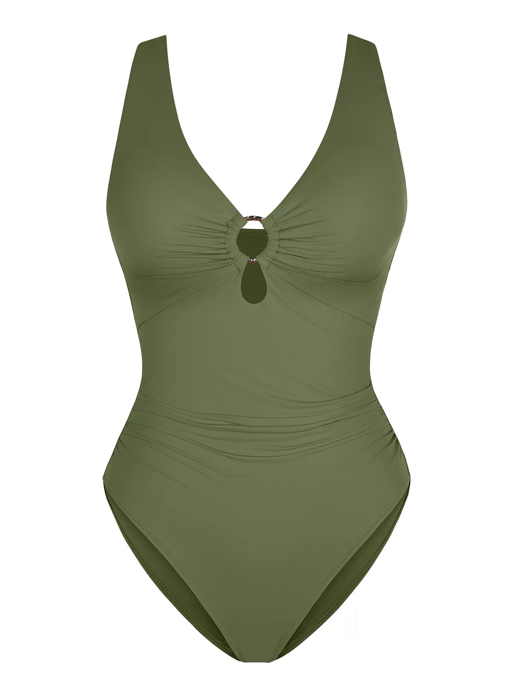 Traje de baño moldeador con fruncido y aro metálico en V profundo MyCurve