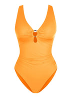 Traje de baño moldeador con fruncido y aro metálico en V profundo MyCurve