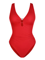 Traje de baño moldeador con fruncido y aro metálico en V profundo MyCurve