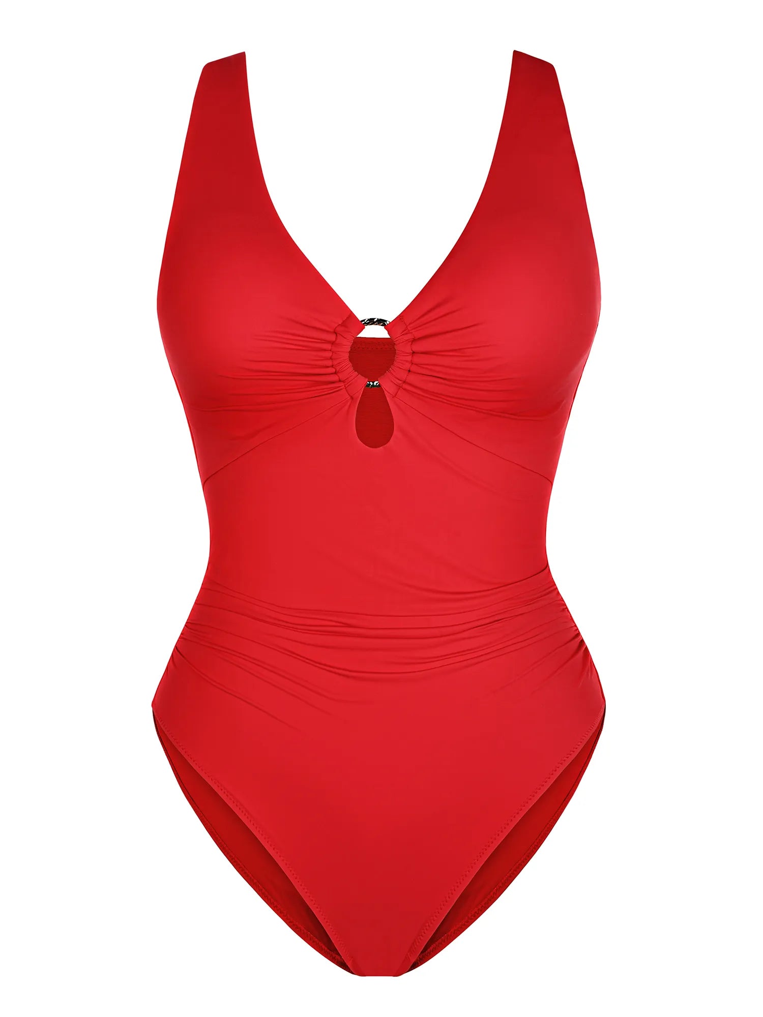 Traje de baño moldeador con fruncido y aro metálico en V profundo MyCurve