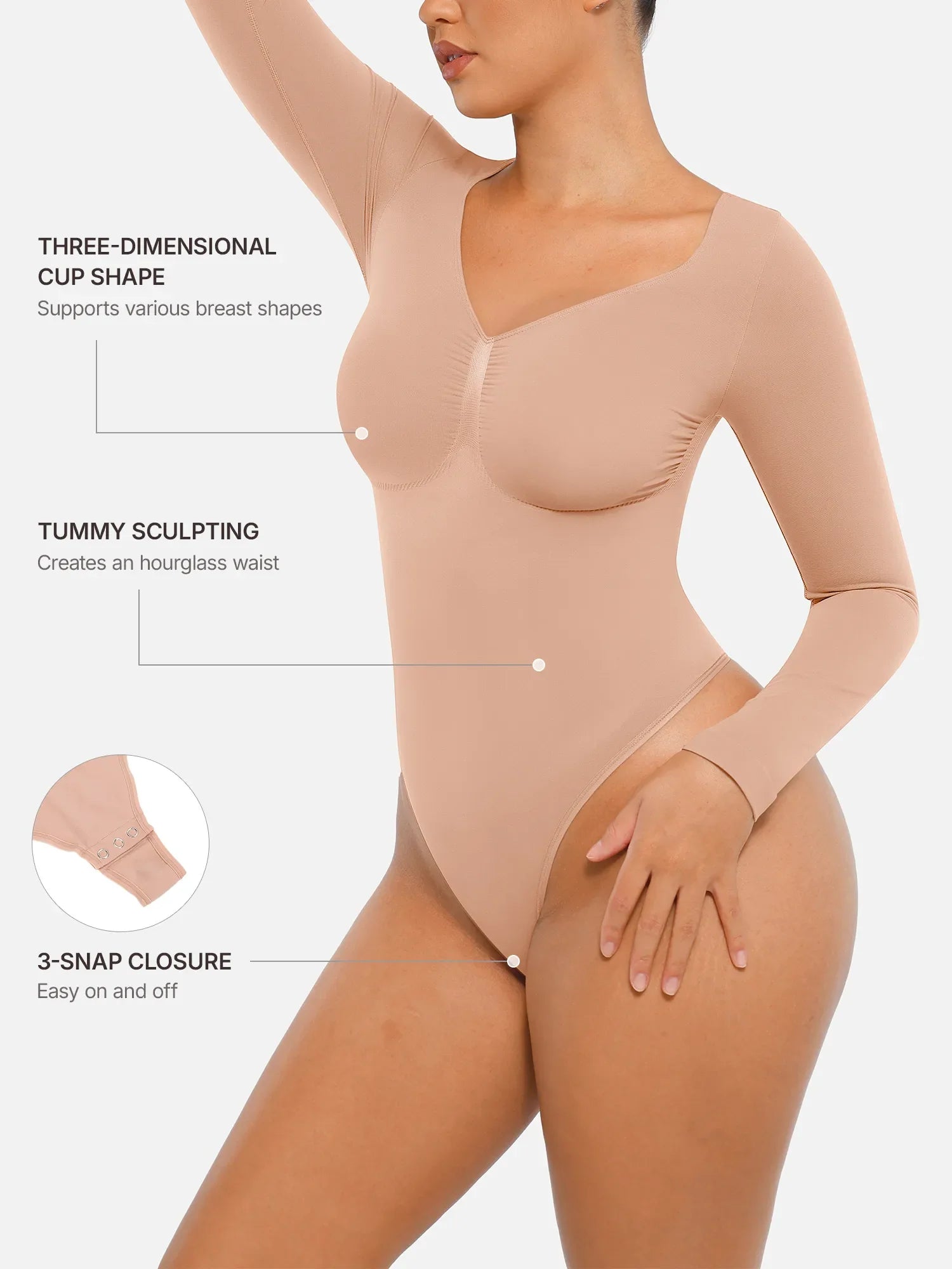 MyCurve Seamless Long Sleeve Tummy Control Thong Bodysuit