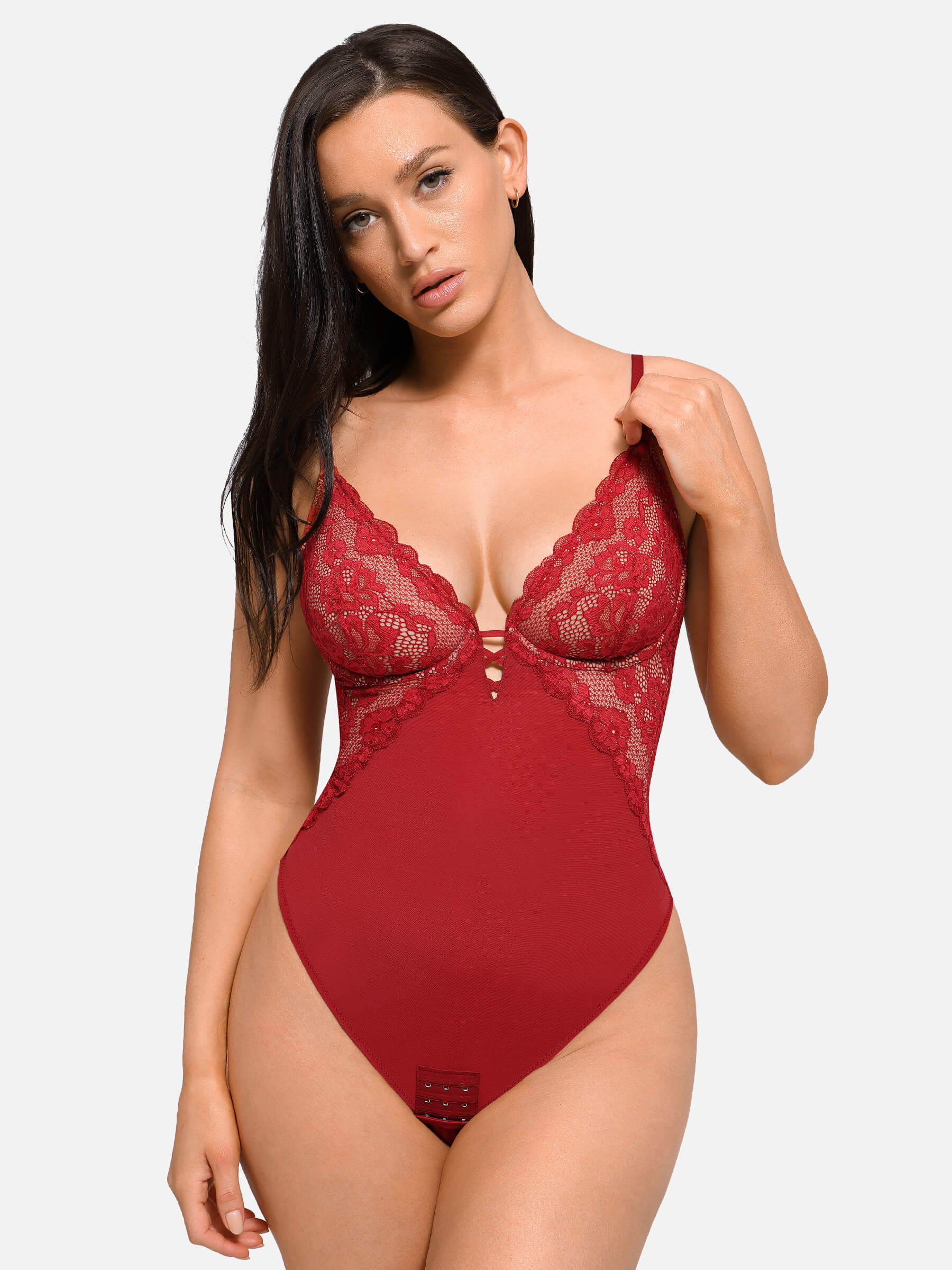 Body moldeador de encaje elegante con escote en V de MyCurve 