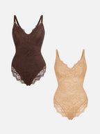 MyCurve 2-Pack Lace V Neck Full Bodysuit Bundle
