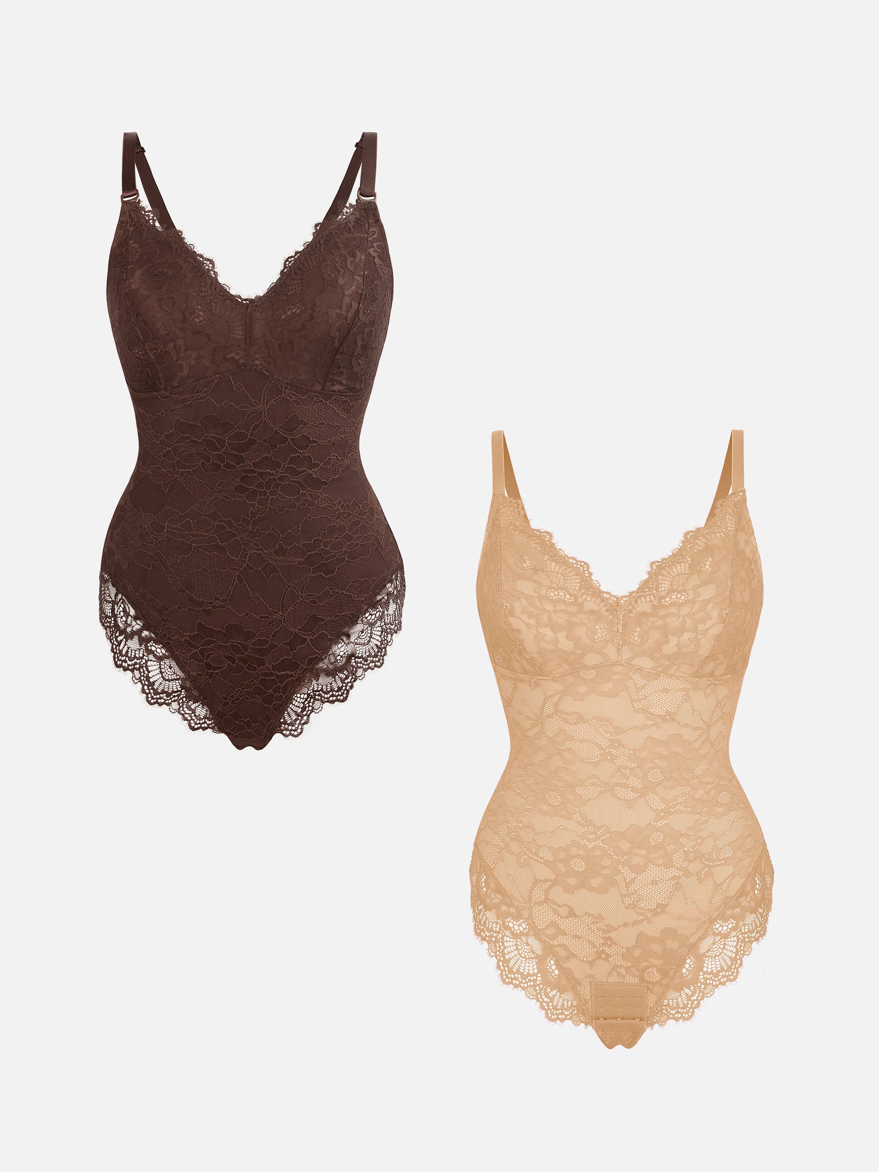 MyCurve 2-Pack Lace V Neck Full Bodysuit Bundle